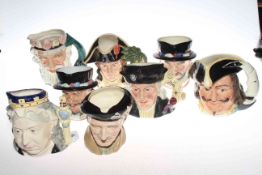 Eight Royal Doulton character jugs including Monty and Queen Victoria