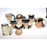 Eight Royal Doulton character jugs including Monty and Queen Victoria