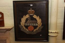 Embroidered Trapunto for the East Lancashire Regiment, with Egypt below a sphinx, in moulded frame,