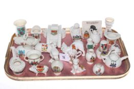 Tray lot of crested china