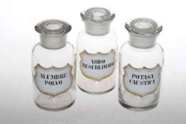Three labelled glass pharmaceutical jars