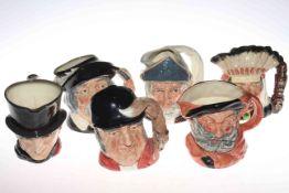 Six Royal Doulton character jugs including North American Indian and Gone Away