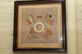 WWI embroidered Trapunto, Malta souvenir, in memory of the war 1914-1918, in moulded frame,