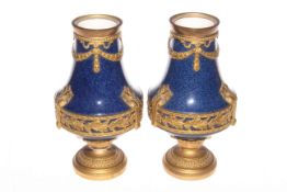 Pair of gilt bronze and porcelain vases