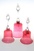 Three Victorian ruby glass bells