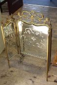 Art Nouveau brass and mirror panelled triple firescreen