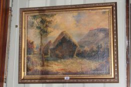 Frederick George Biles, Haystacks, oil on canvas, signed and dated 1927 lower right, 43cm by 58.