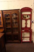 Oak leaded glazed four door cabinet bookcase and painted oak hallstand (2)