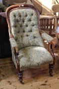 Victorian mahogany framed open armchair on turned legs
