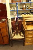 Late Victorian mahogany elbow chair and Victorian pole screen converted for a lamp (2)