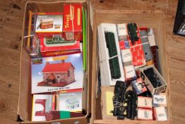 Two boxes of model railway engines, rolling stock,