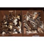 Two boxes of mounted animal antlers