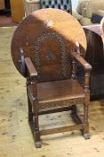 Carved oak circular backed monks seat