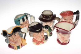 Six Royal Doulton character jugs including Izaak Walton and The Walrus and Carpenter