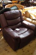 Burgundy leather electric reclining and massage chair