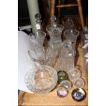 Crystal decanters, vases, paperweights,