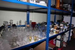 Collection of china, glassware, metalware, decanters,