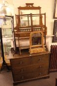Early 20th Century oak four drawer chest, painted fire surround, dressing table mirror,