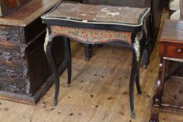 Boulle serpentine shaped fold top card table on cabriole legs