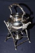 Late Victorian silver plated spirit kettle,