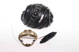 Victorian brooch and two Whitby jet brooches