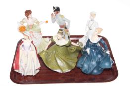 Four Royal Doulton figures including Morning Ma'am and two Coalport ladies (6)