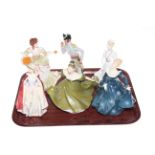 Four Royal Doulton figures including Morning Ma'am and two Coalport ladies (6)