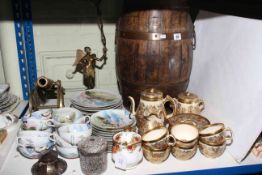 Satsuma fifteen piece tea set, eggshell teaware, silver inkwell, Continental silver jar, oak barrel,