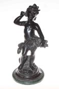 Bronze figure of girl on marble plinth