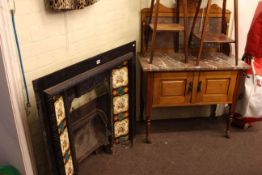 Late Victorian satin walnut marble topped washstand and cast and tiled fireplace (2)