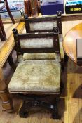 Pair carved oak x-framed side chairs