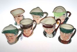 Seven Royal Doulton character jugs including Sam Weller and Sairey Gamp