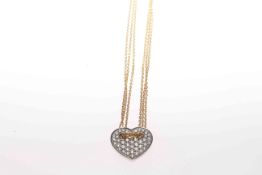 Heart shaped diamond cluster pendant on triple 18 carat yellow gold chain