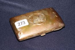 Silver cigar case with embossed Art Nouveau lady