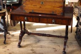 Victorian crossbanded two drawer drop leaf sofa table raised on reeded supports