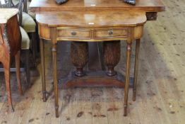 Burr walnut shaped front two drawer hall table, 79.