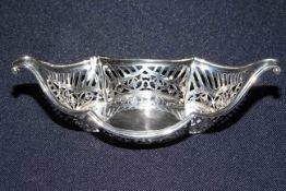 Silver boat shaped pierced basket,