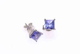 Pair of tanzanite ear studs set in 18 carat white gold