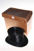 Gentleman's top hat by Carswell of Glasgow with box and silver handled cane