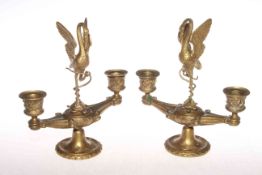 Pair gilt bronze two branch candelabra