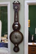 Antique mahogany and string inlaid banjo barometer, Forester & Co,