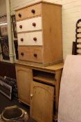 Victorian pine double door cupboard and part painted four drawer chest (2)