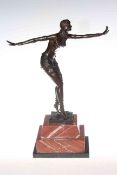 Art Deco style bronze of a dancing lady on marble plinth