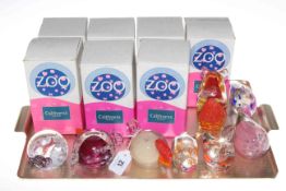 Eight Caithness glass zoo paperweights with seven boxes