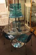 Italian contemporary circular tinted glass dining table and four chairs