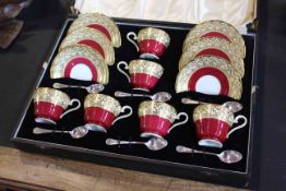 Boxed Aynsley coffee cups and saucers with silver spoons