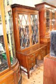 Edwardian mahogany and string inlaid astragal glazed bookcase-writing desk,