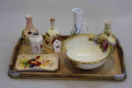 Royal Worcester fruit painted trinket tray signed K. Blake, rose painted bowl signed M.