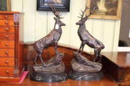 Pair large bronze stag sculptures,