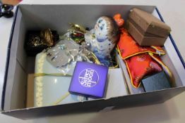 Box of costume jewellery, 9 carat gold wrist watch, further watches, Wedgwood box,